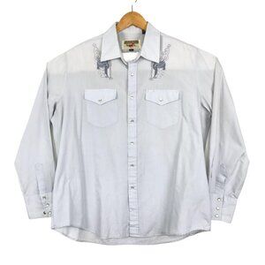 Youngbloods Western Mens XL White Pearl Snap Shirt Embroidered Long Sleeve